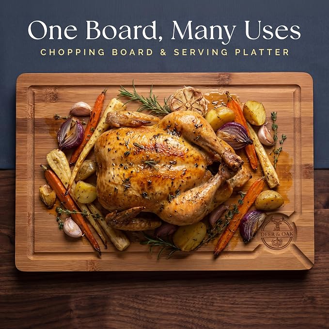 Deer & Oak Large Carbonized Cutting Board 15" x 9.8" x 0.8", Pre-Oiled Bamboo - Image 2