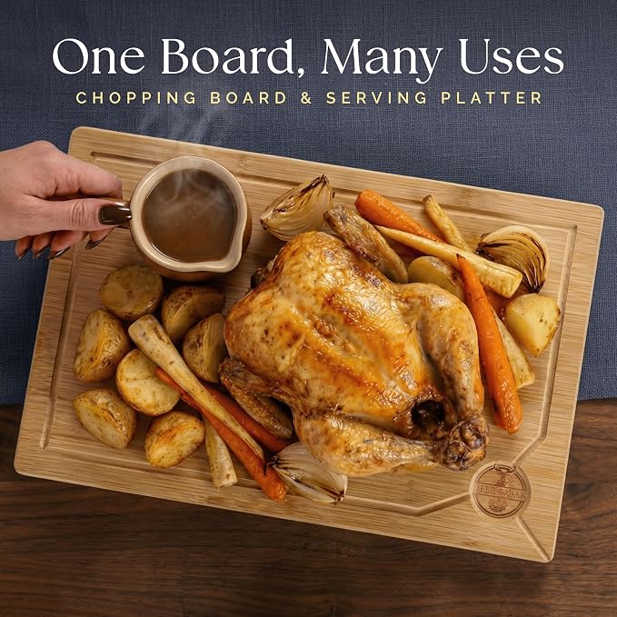 Deer & Oak Large Bamboo Chopping Board 15" x 9.8" x 0.8", Premium Wooden - Image 2