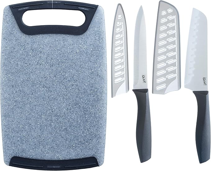 Glad Knife Set with Cutting Board, 5 Pieces | Sharp Santoku and Utility Knives by GladTrashFoodStorage