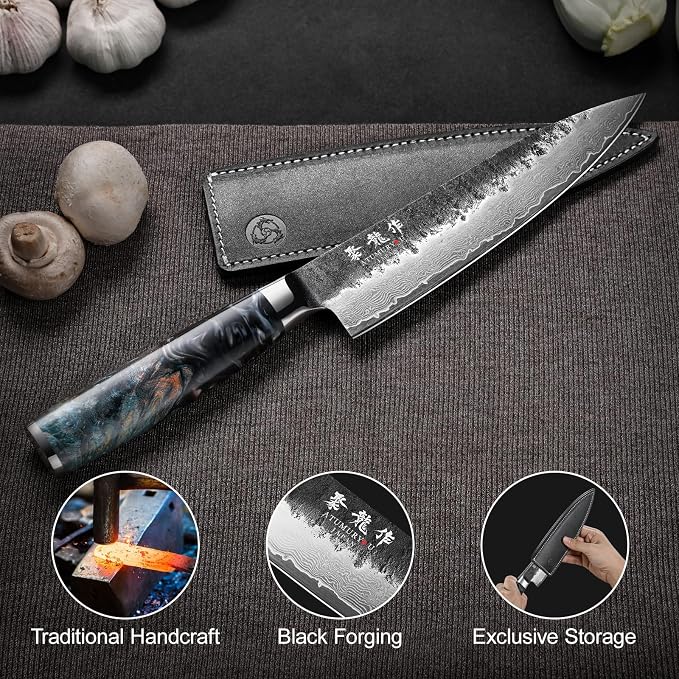 Japanese Chef Knife 8'', Hand Forged 67-Layer Damascus VG10 Core Kitchen Knife - Image 6