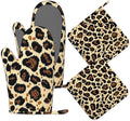 Leopard Print Oven Mitts and Pot Holders Sets of 4, Heat Resistant Silicone by Unknown