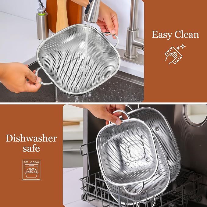 E-far 4QT Square Stainless Steel Colander - Image 5