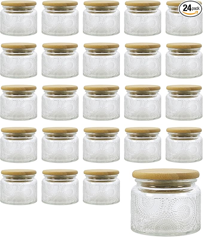 4 oz Mini Glass Jars with Airtight Bamboo Lids 24 pack, Decorative Small Food by LINGSHINE