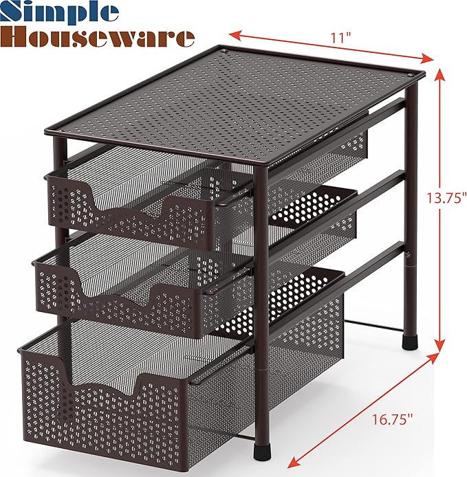 Simple Houseware Stackable 3 Tier Sliding Basket Organizer Drawer - Image 3