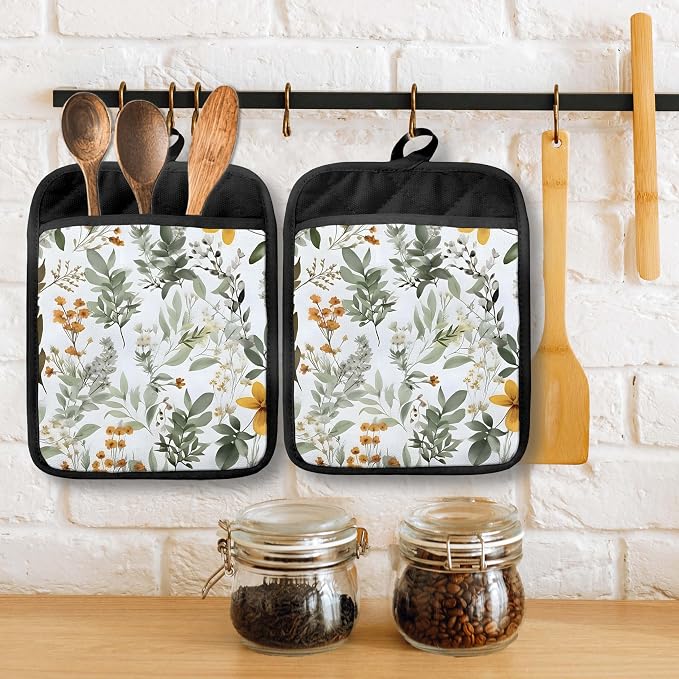 Sage Green Leaf Floral Pot Holders - Image 3