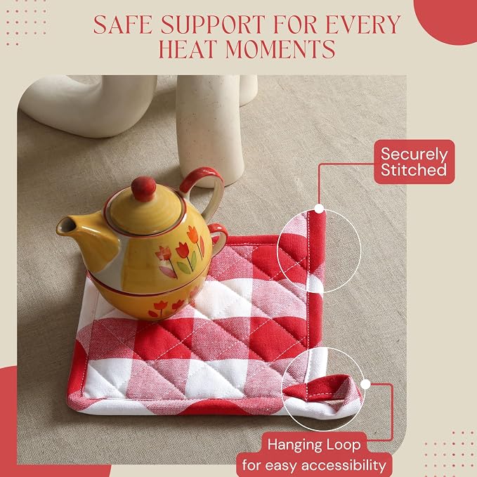 Oven Mitt & Pot Holder Buffalo Plaid Check 100% Cotton Heat Resistant Oven - Image 6