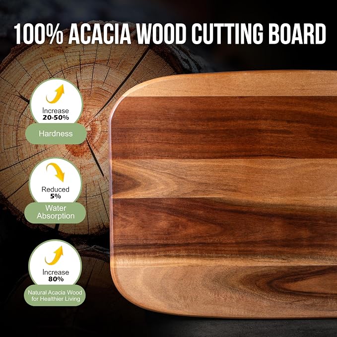 Wood Cutting Boards for Kitchen, JAMES.F Acacia Wooden Heavy Duty Cutting Board - Image 9