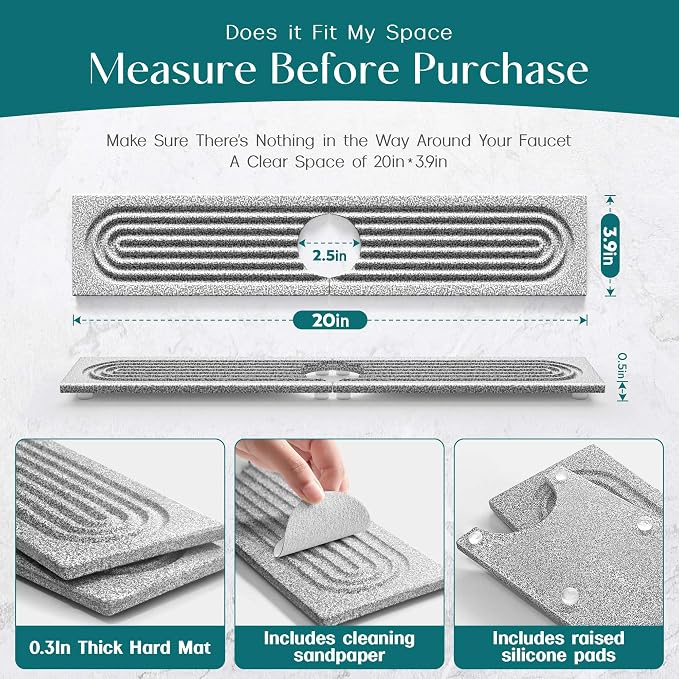 Stone Faucet Mat for Kitchen Sink, Diatomite Stone Drying Mat for Kitchen - Image 6