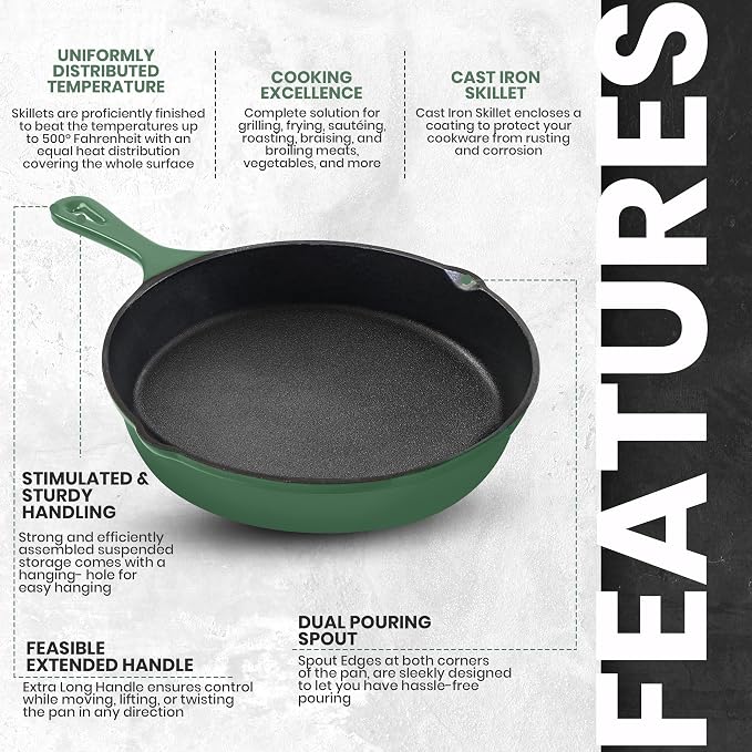Utopia Kitchen Cast iron Skillets 3 Piece Set, Chefs Pan, Pre Seasoned Cast - Image 4