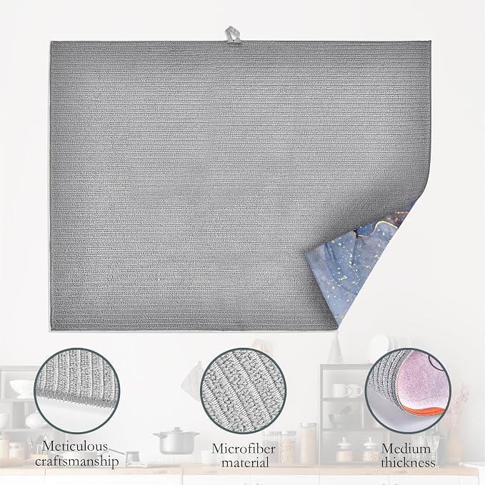 Blue Gold Marble Dish Drying Rack Mat - Image 4