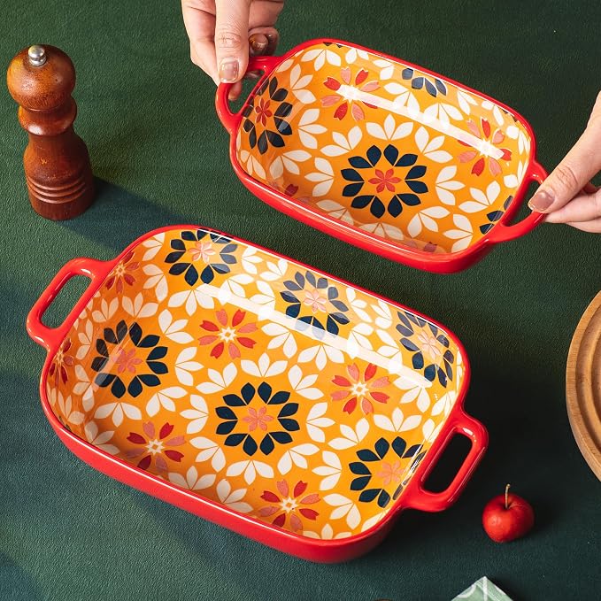 ONCCI Ceramic Baking Dish Set, 2-Piece Hand-painted Porcelain Rectangular - Image 4