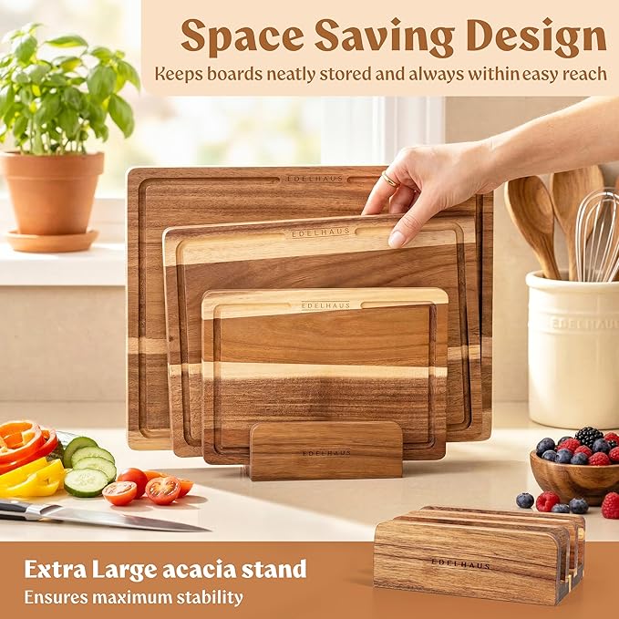 Acacia Wood Cutting Board for Kitchen, Non-Toxic Cutting Board Set of 3 - Image 7