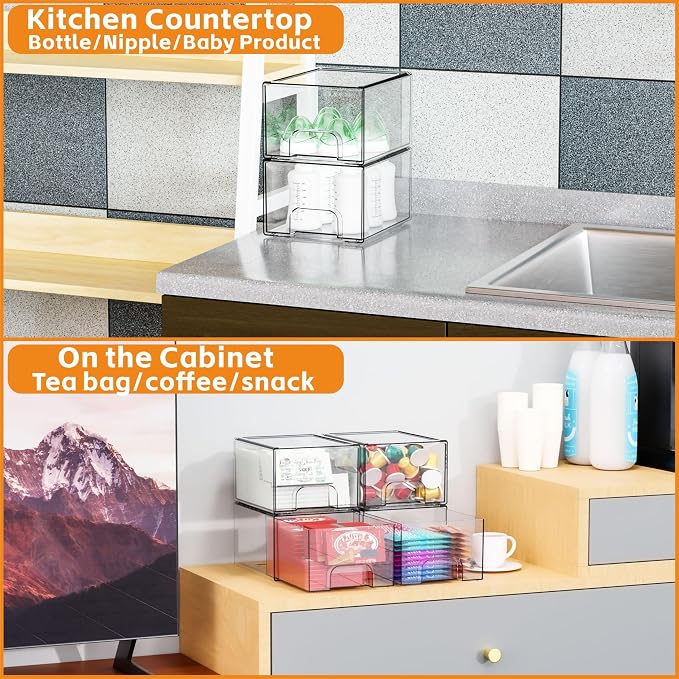 Yieach 6 Pack Small Stackable Storage Drawers, 4.4 Inch Tall Stacking Acrylic - Image 9