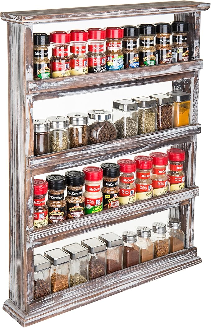 MyGift Wooden Spice Rack Wall Mount, Hanging 4 Tier Seasoning Jar Shelf by MyGiftHome