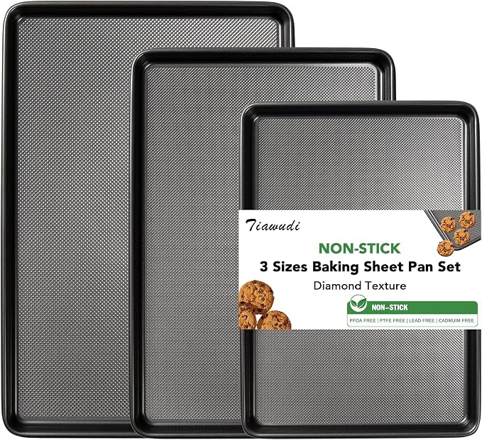 Tiawudi Baking Sheet Pan Set, 0.8mm Thick Heavy Duty Cookie Sheet by Tiawudi