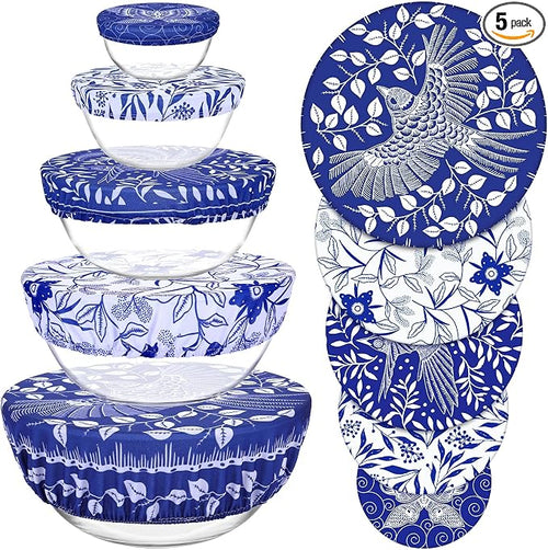 5 Pieces Bowl Covers Reusable, 5 Size Elastic Cloth Bowl Covers by Revahope
