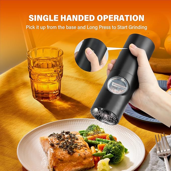Simple Deluxe Electric Salt and Pepper Grinder Set, One Hand Adjustable - Image 4