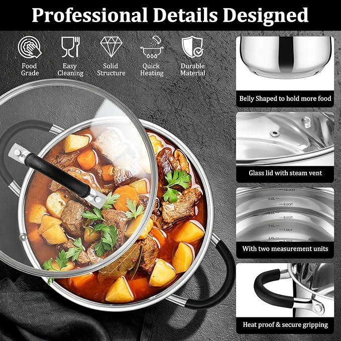 E-far 10 Quart Stock Pot, Stainless Steel Pot - Image 4