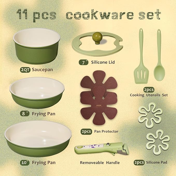 CAROTE 11pcs Ceramic Cookware Set, Pots and Pans Set Non stick, Induction - Image 2