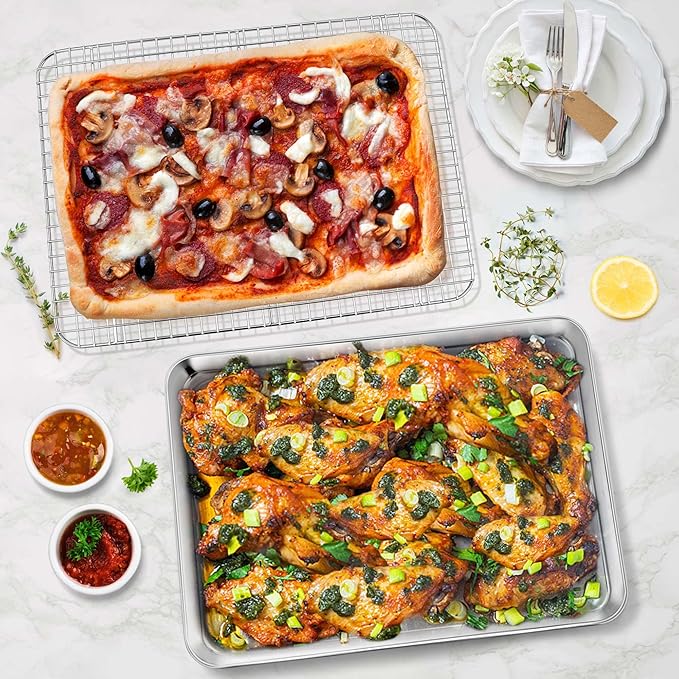 P&P CHEF 16 Inch Baking Sheet and Rack Set, Stainless Steel Cookie Sheets Oven - Image 4