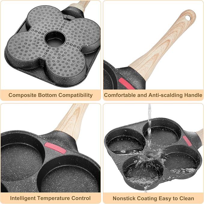 MyLifeUNIT Egg Frying Pan, 4-Cup Egg Pan Nonstick, Fried Egg Pan Skillet - Image 6