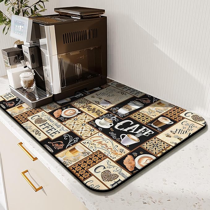 Fun Coffee Mat 19inx12in, Coffee Bar Mat by Kuyig+Home