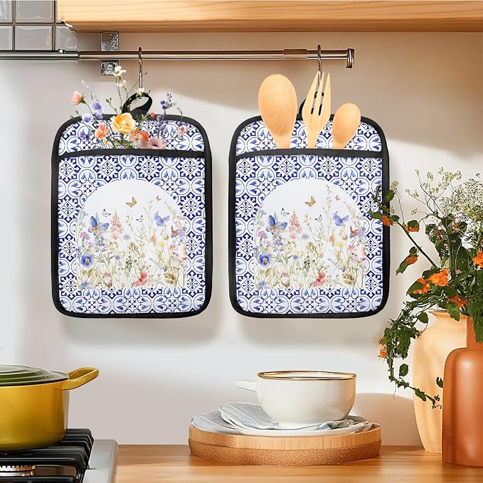 Colorful Wildflowers Floral Oven Mitts Set, Pot Holders - Image 3