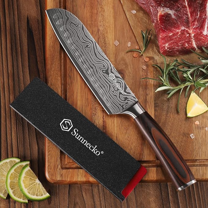 Sunnecko Chef Knife Sharp Santoku Knife 7 Inch, High Carbon Stainless Steel - Image 6