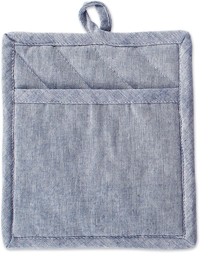 DII 100% Cotton Solid Chambray Kitchen Set, Potholders, 2 Piece - Image 2