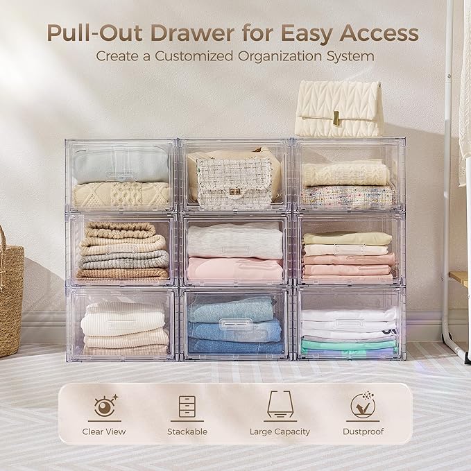 Vtopmart 2 Pack 18QT Clear Stackable Storage Drawers, Easily Assemble Closet - Image 5