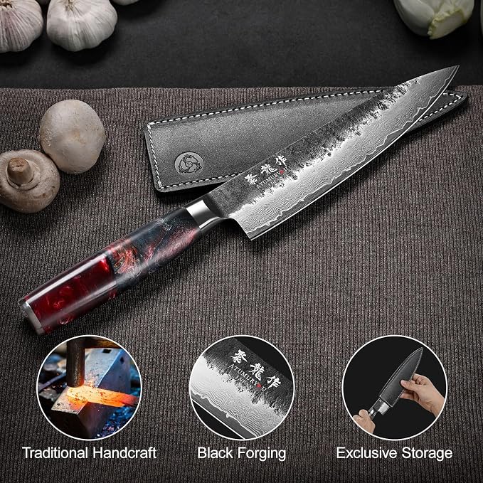 Japanese Chef Knife, 8 Inch VG10 Damascus Kitchen Knife, Professional Black - Image 5