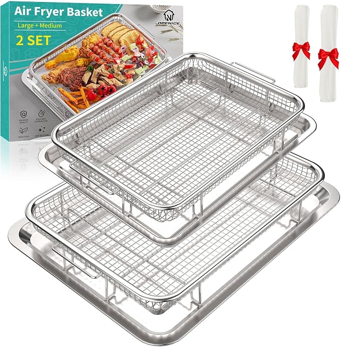 Air Fryer Basket, OPENICE 2 Set Air Fryer Pan and Crisper Tray by OPENICE