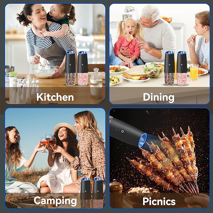 UNNEES Rechargeable Electric Salt and Pepper Grinder set of 2, gravity electric - Image 7