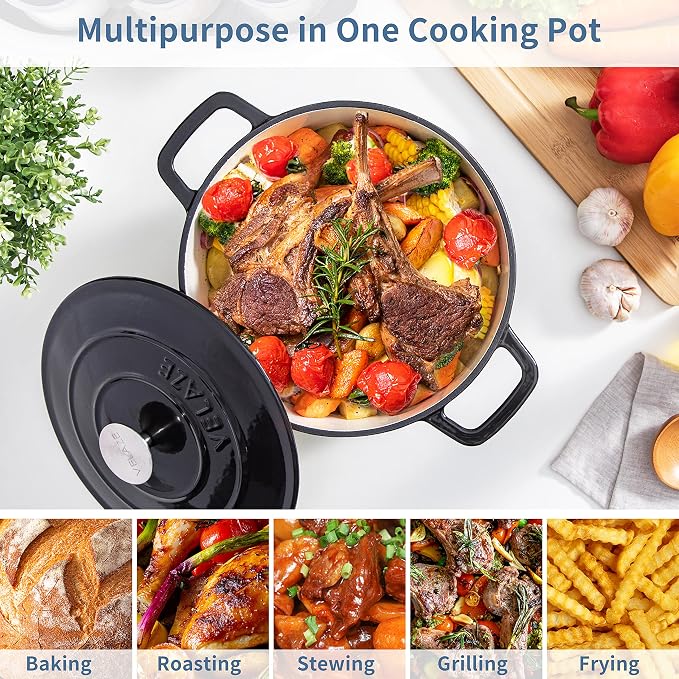 Velaze 6 QT Enameled Cast Iron Dutch Oven, Dual Handles Dutch Oven Pot - Image 3