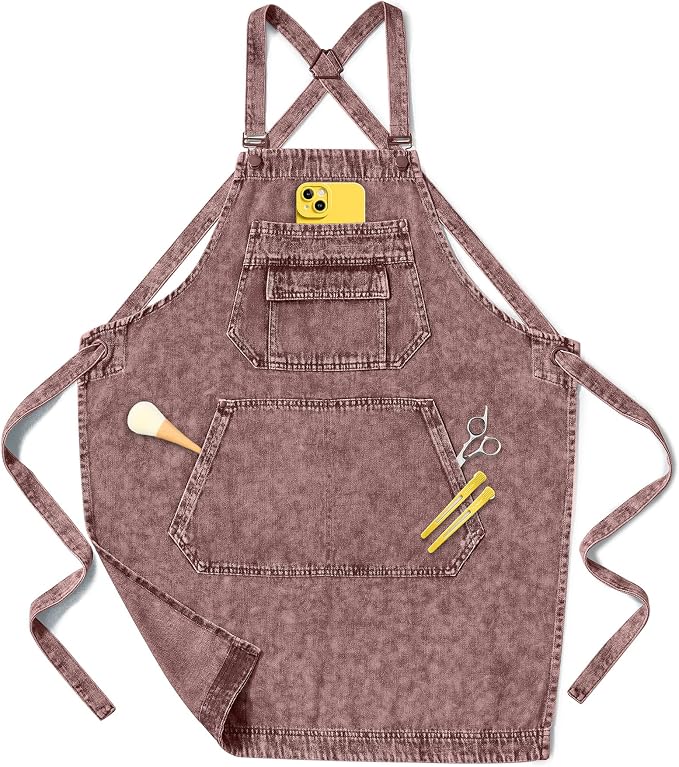 Denim Apron with Pockets for Hair Stylist Gardening Craftsmen Barista Women by Vammcht