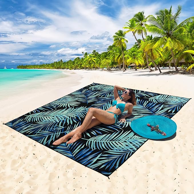 WIWIGO Beach Blanket Waterproof Sandproof Beach Mat 79" X 83"/10'x9'for 2-8 - Image 5