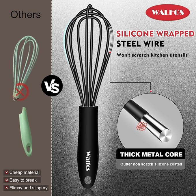 Walfos Whisk 5+7in/12cm+17cm Mini Whisk, Silicone Whisks Non Scratch Heat - Image 9