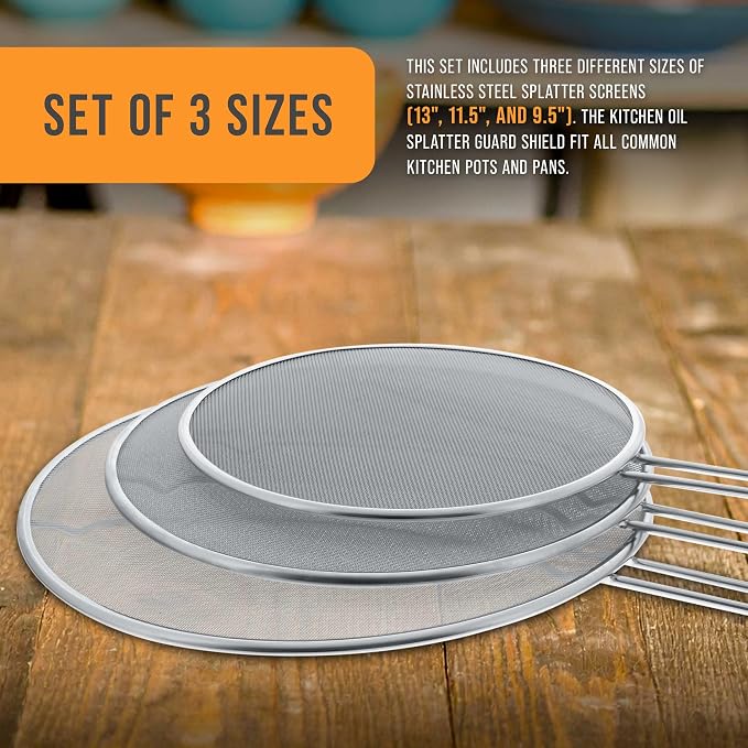 U.S. Kitchen Supply Set of 3 Stainless Steel Splatter Screen - Image 2