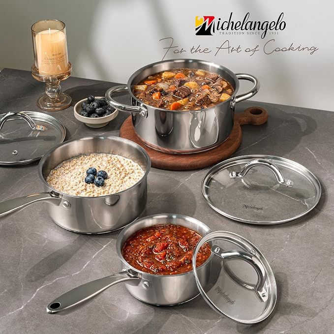 MICHELANGELO Saucepan Set 6pc, 18/10 Stainless Steel Saucepans - Image 7