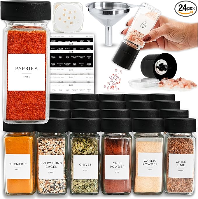 SAVVY & SORTED Glass Spice Jars - 4 Oz Spice Containers with 374 Minimalist by SAVVYSORTED%C2%AE