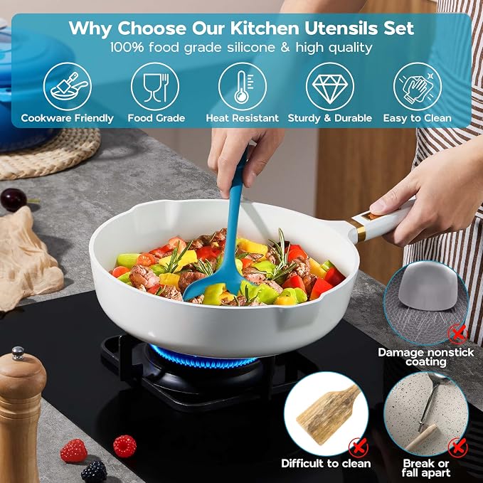 Onader Navy Blue Kitchen Utensils Set, Silicone Cooking Utensils Set of 10 - Image 3