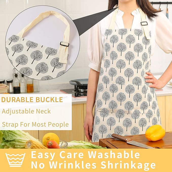 Tosewever 2 Pieces Cotton Linen Waterproof Bib Apron - Image 4