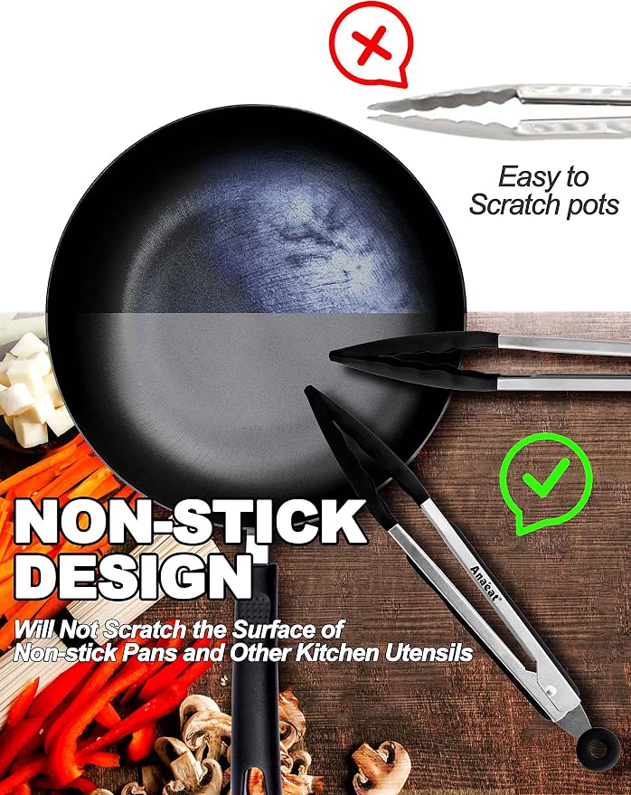 Anaeat Non-Stick Silicone Locking Tong Set of 3 - Image 3