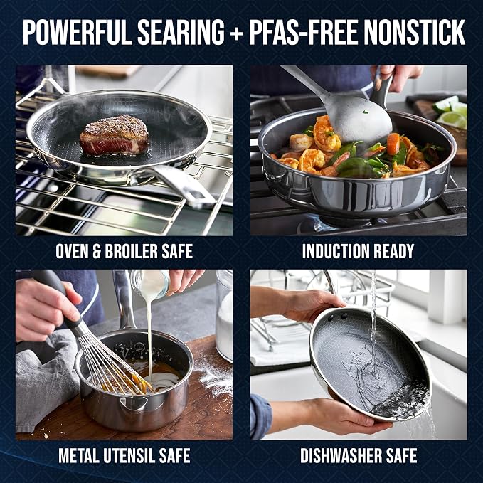 Blue Diamond Hybrid Nonstick Stainless Steel 16 Piece Cookware Set, Tri-Ply - Image 4