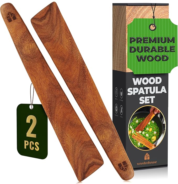 Wooden Spatula for Cooking Set of 2-12 Inch Teak Spatula for Non Stick Frying by Woodenhouse