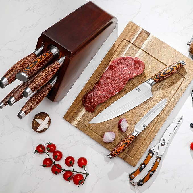 MSY BIGSUNNY 9pcs Knife Block Set, German Steel Kitchen Knife Set - Image 5