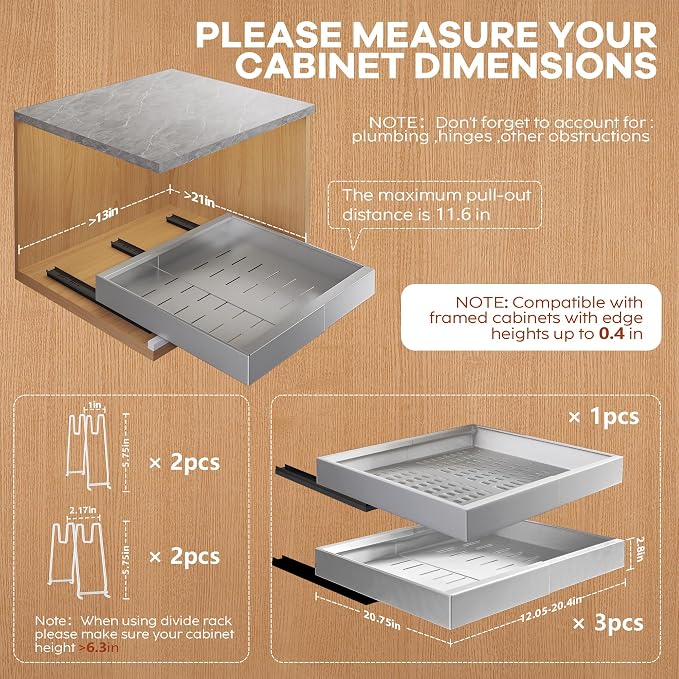 Seinloes 4Pack Expandable Pull Out Cabinet Organizer 21" Deep - Image 4