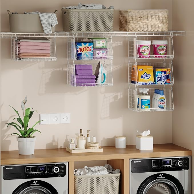 3-Tier Hanging Laundry Basket Organizer：Foldable Wire Shelf Laundry Room - Image 4