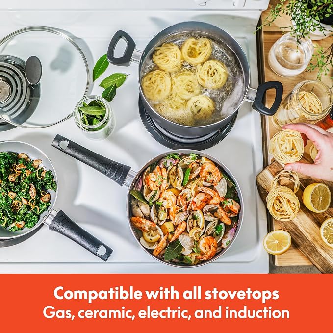 bella Cookware Set with Glass Lids with Nonstick, PFOA Free and Scratch - Image 8