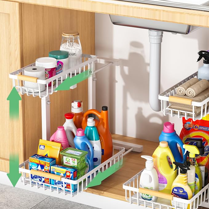 Merrylun Under Sink Organizers, 5 Adjustable Height，Metal Pull Out Under Sink - Image 2